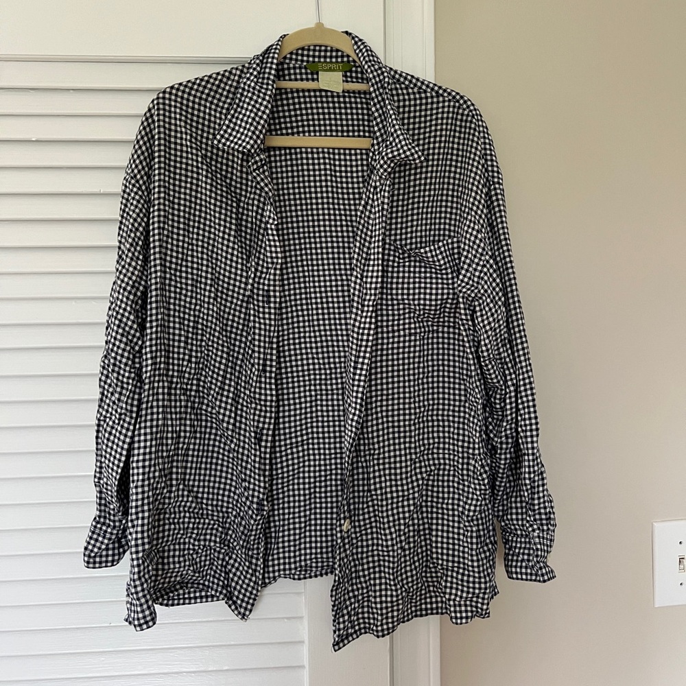 Esprit Navy Blue and White Gingham Button-Down Shirt
